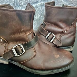 Men's Brown Leather biker Boots, JFerrer size 10.5 m